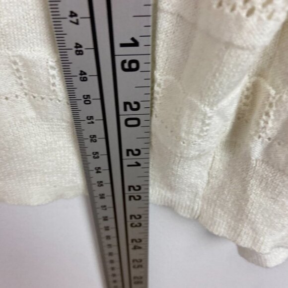 Banana Republic White Eyelet Knit Cardigan Sweater Size Large Open Front Minimal - Picture 11 of 13